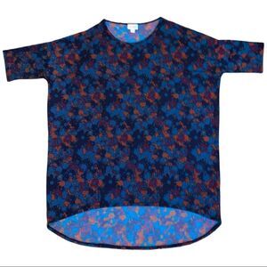 Lularoe Popover Irma Stretchy Top Triangle Print Size Large orange/teal